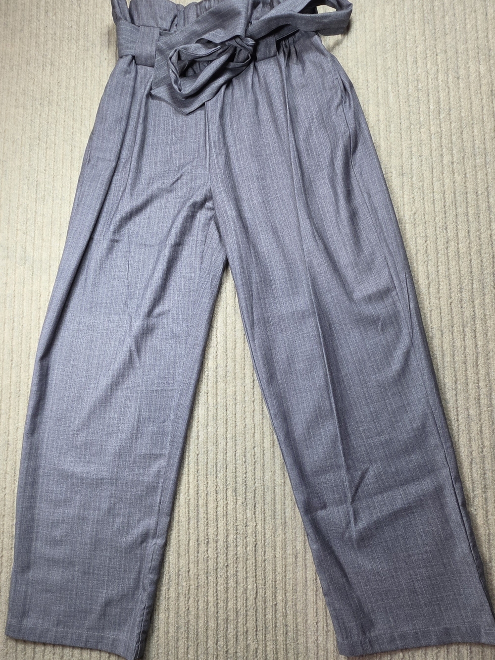 Cartonnier Anthropologie Paperbag Pants Women's S Gray Striped Belted Pockets